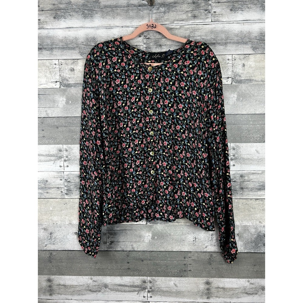 Lola P Women's Large Long Sleeve Floral Blouse